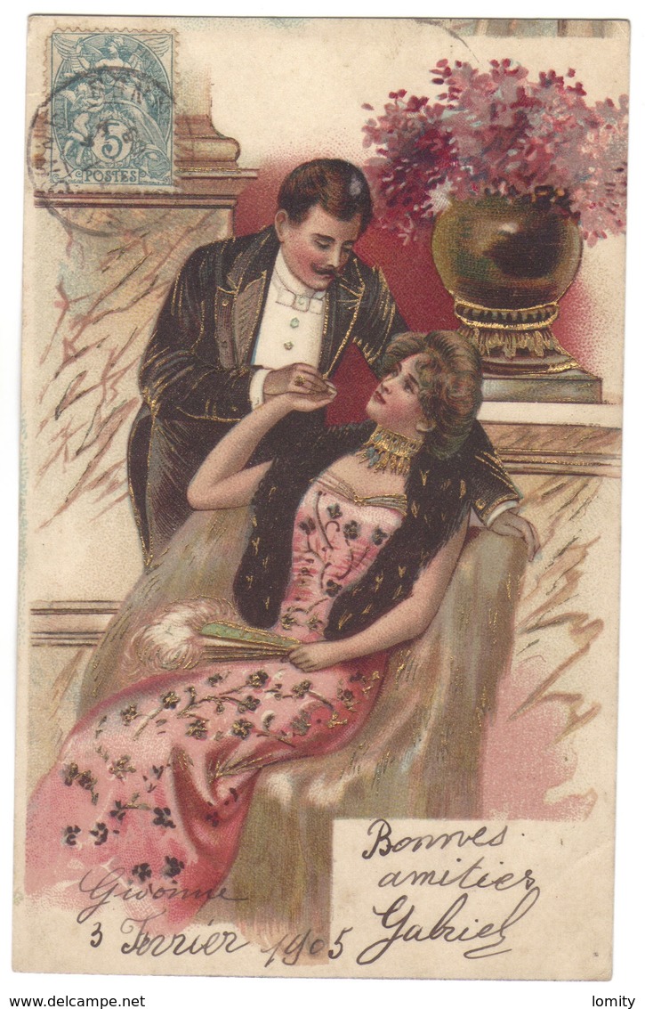 Cpa Carte  Fantaisie  Couple Cachet 1905 Légèrement Gaufrée Embossed Série 193 - Autres & Non Classés
