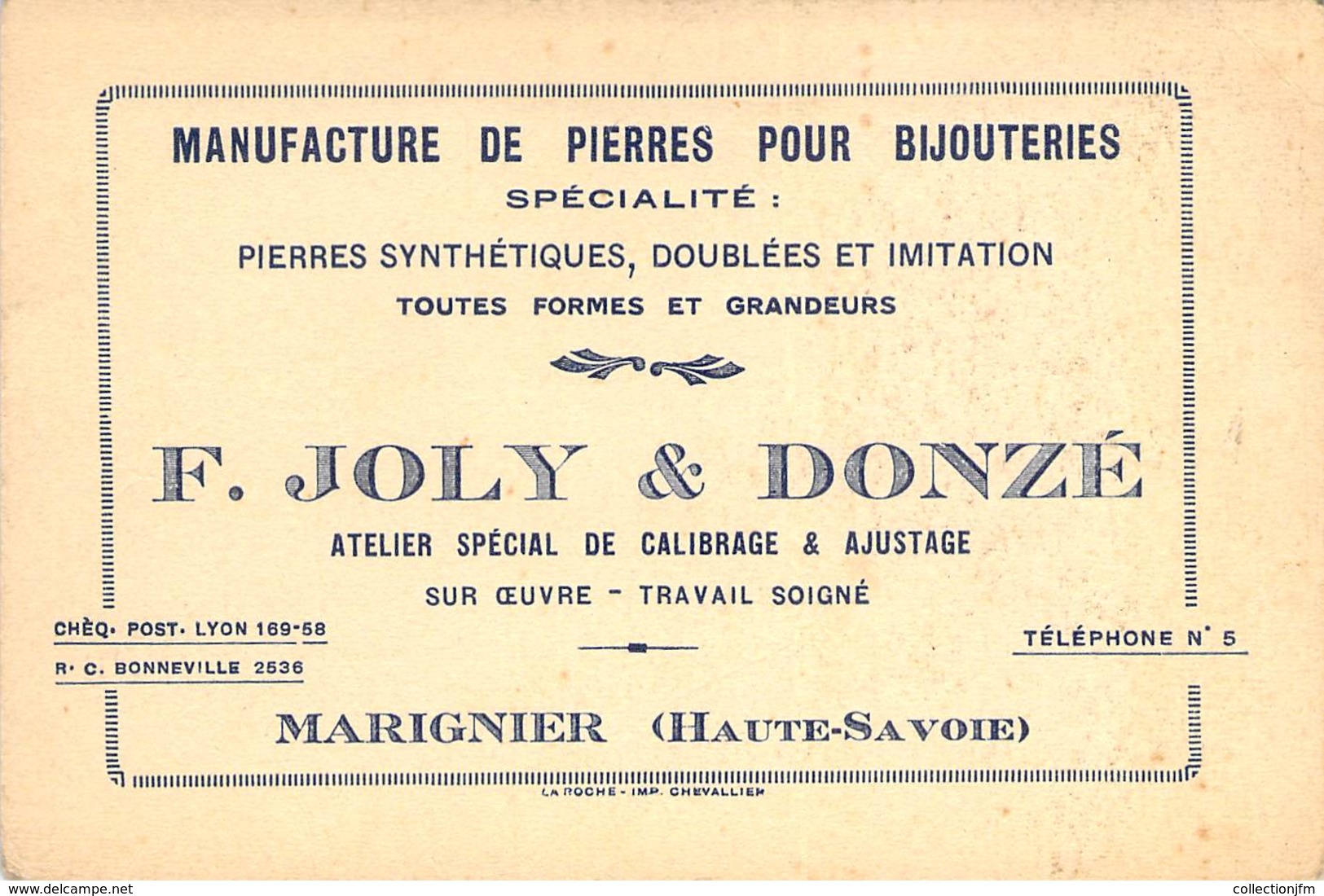 CPA / CARTE DE VISITE FRANCE 74 "Marignier, Manufacture De Pierres Pour Bijouterie F. JOLY & DONZE" - Autres & Non Classés