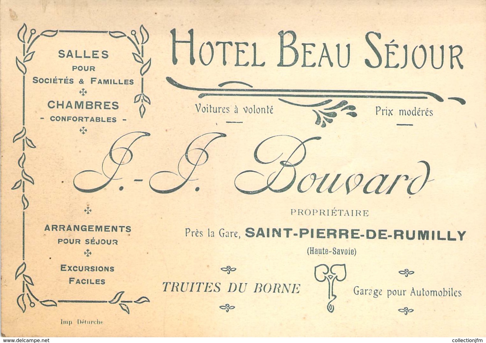 CPA / CARTE DE VISITE FRANCE 74 "Saint Pierre De Rumilly, Hotel Beau Séjour, JJ BOUVARD" - Other & Unclassified