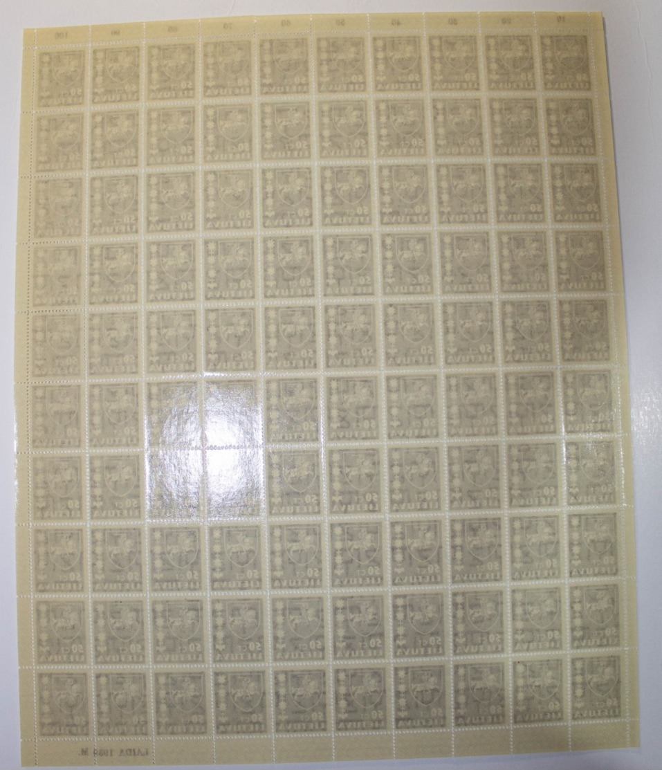 Lithuania Lietuva 1934, MNH Complete Sheet Of 100 Stamps Folded In Half - Litauen