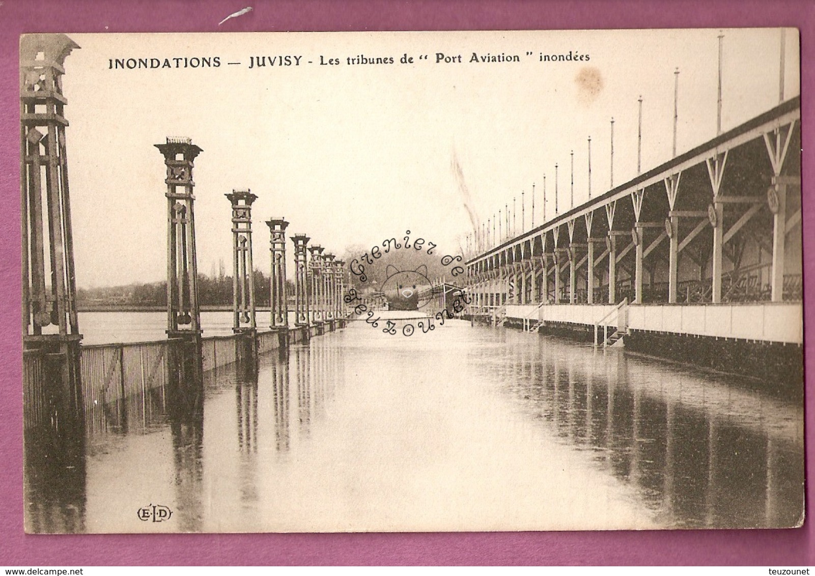 Cpa  Inondations 1910 - Juvisy Les Tribunes De Port Aviation Inondees - éditeur ELD - Juvisy-sur-Orge