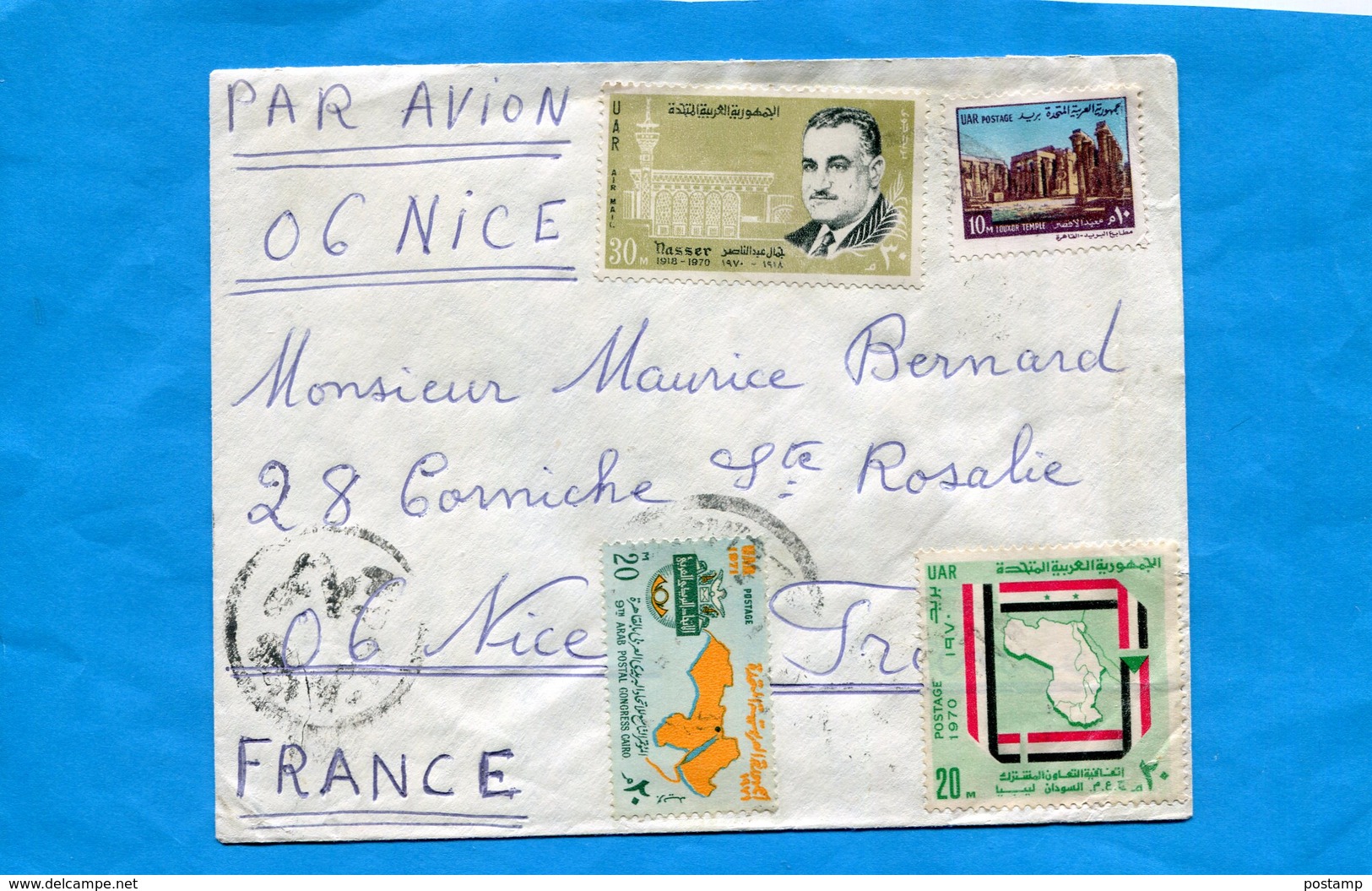 MARCOPHILIE-  EGYPTE  U A R -lettre  Pour Françe 1971  4 Stamps A120  Nasser +N°836+839 - Covers & Documents