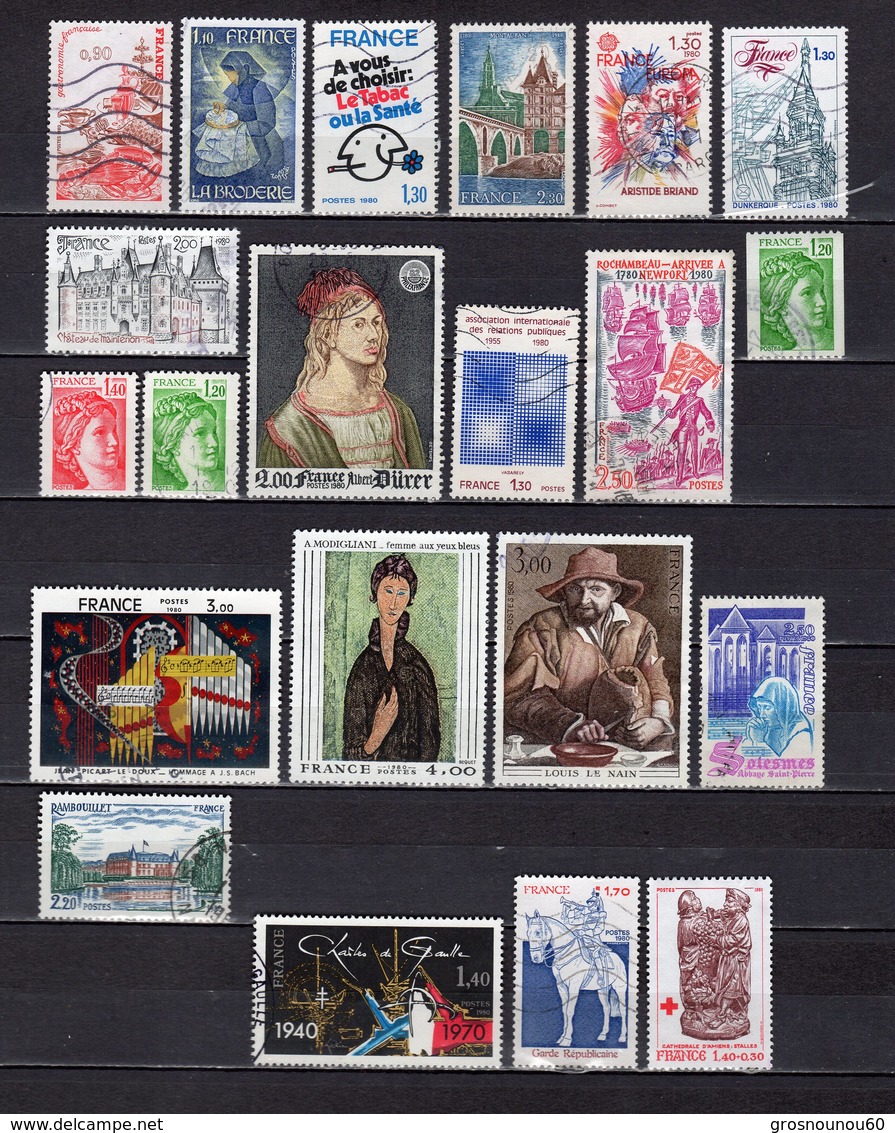 FRANCE LOT DE 21 TIMBRES OBLITERES DE 1980 - Gebraucht