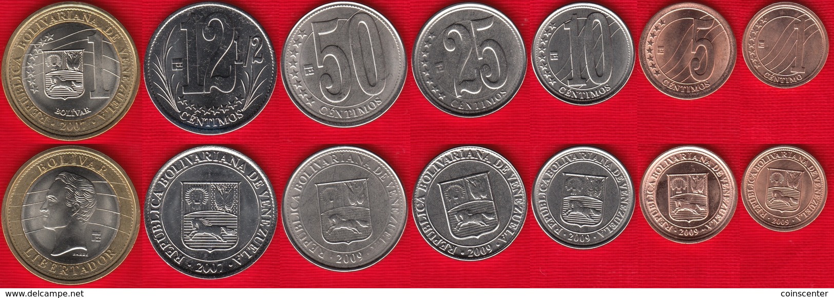 Venezuela Set Of 7 Coins: 1 Centimo - 1000 Bolivar 2007-2012 UNC - Venezuela