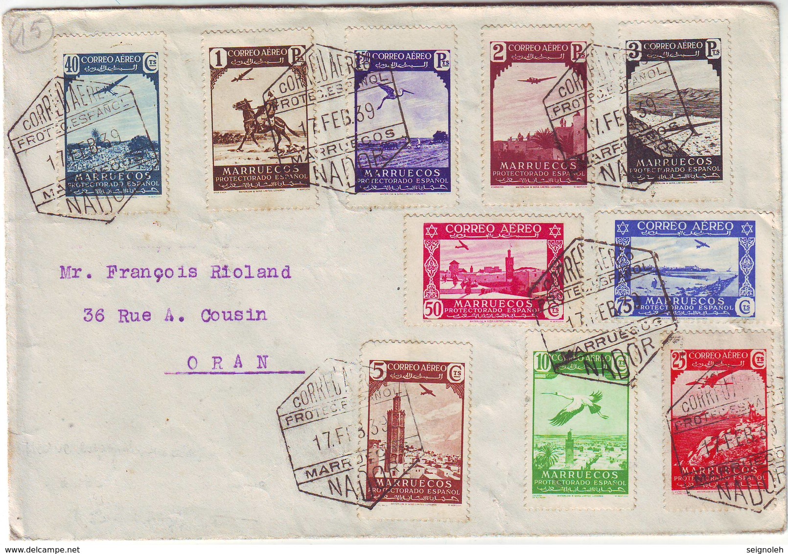 MAROC ESPAGNOL Lettre Pour ORAN 1939 , SPECTACULAIRE Et TTB , MARRUECOS Espana , Spain , Espagne - Spanisch-Marokko