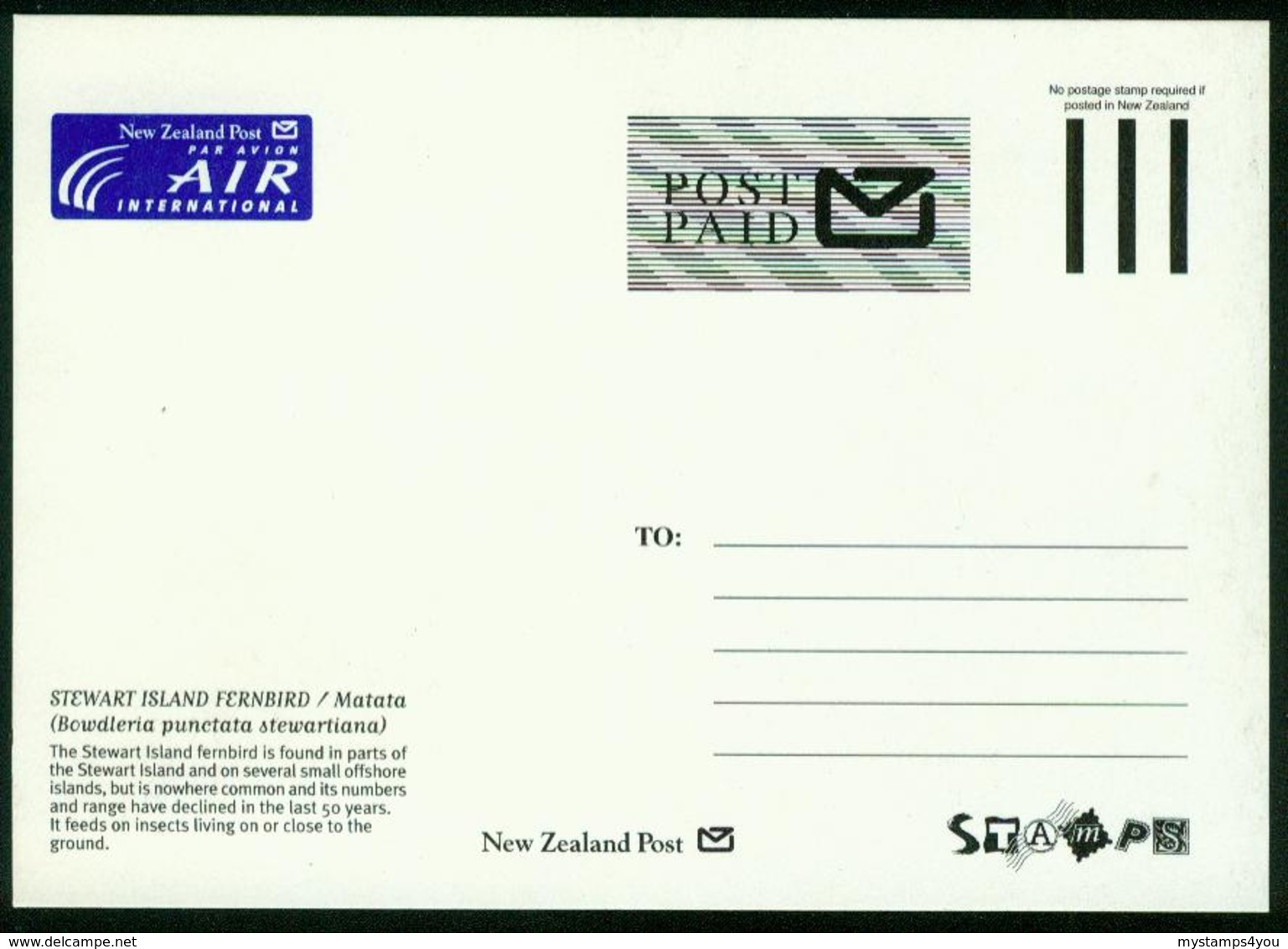 Mk New Zealand Maximum Card 2000 MiNr 1876 | Threatened Birds, Stewart Island Fernbird, Post Paid - FDC