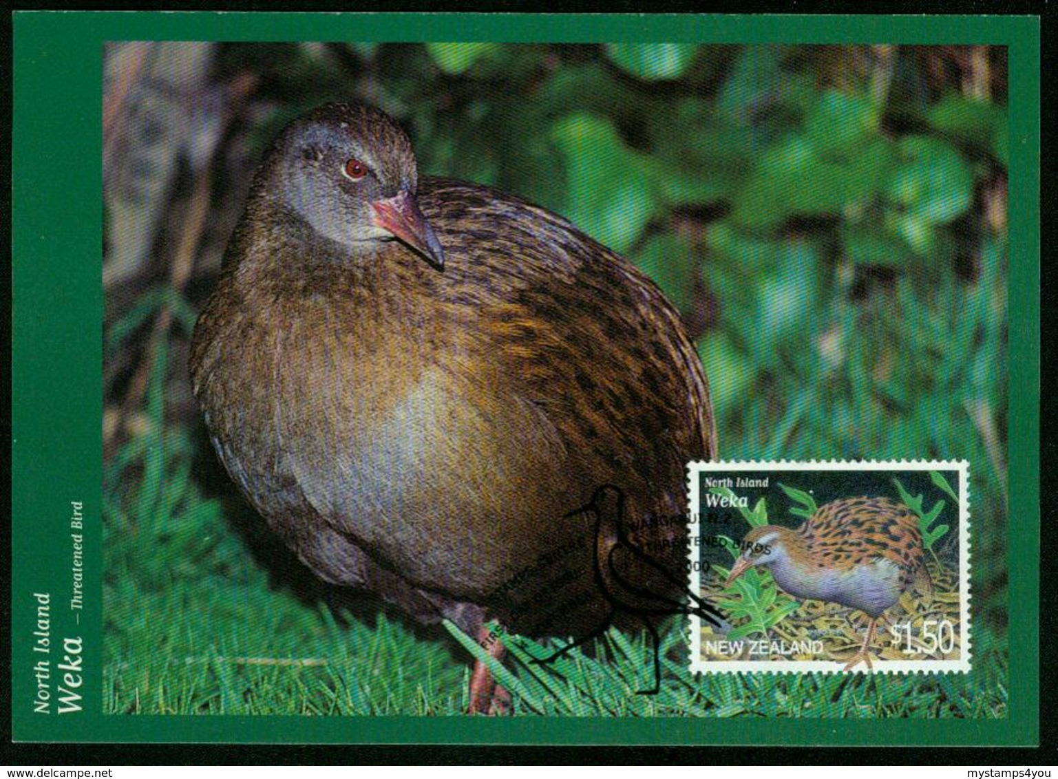 Mk New Zealand Maximum Card 2000 MiNr 1878 | Threatened Birds, Weka Rail (North Island Weka), Post Paid - FDC
