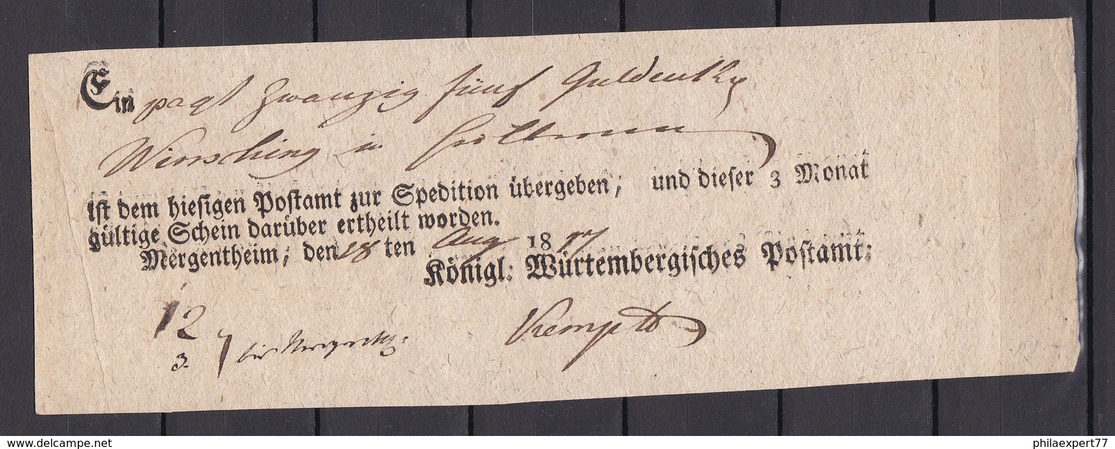 Wuerttemberg - 1817 -  Vorph. Postschein - Mergentheim - Ortsdruck - Weidlich Nr. 43 - Prefilatelia