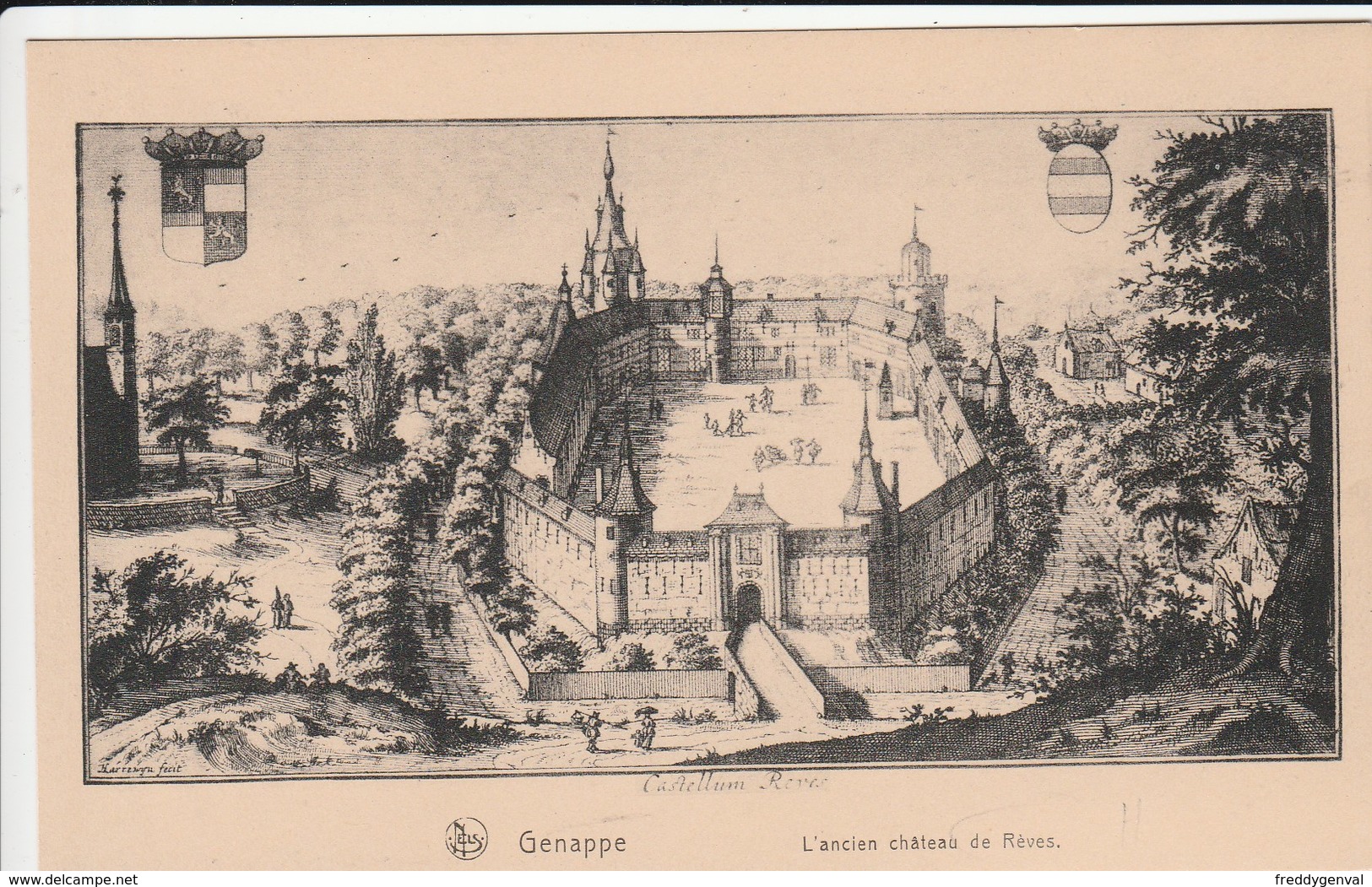 REVES ANCIEN CHATEAU LA CARTE EST UNE COPIE D,UNE GRAVURE - Genappe