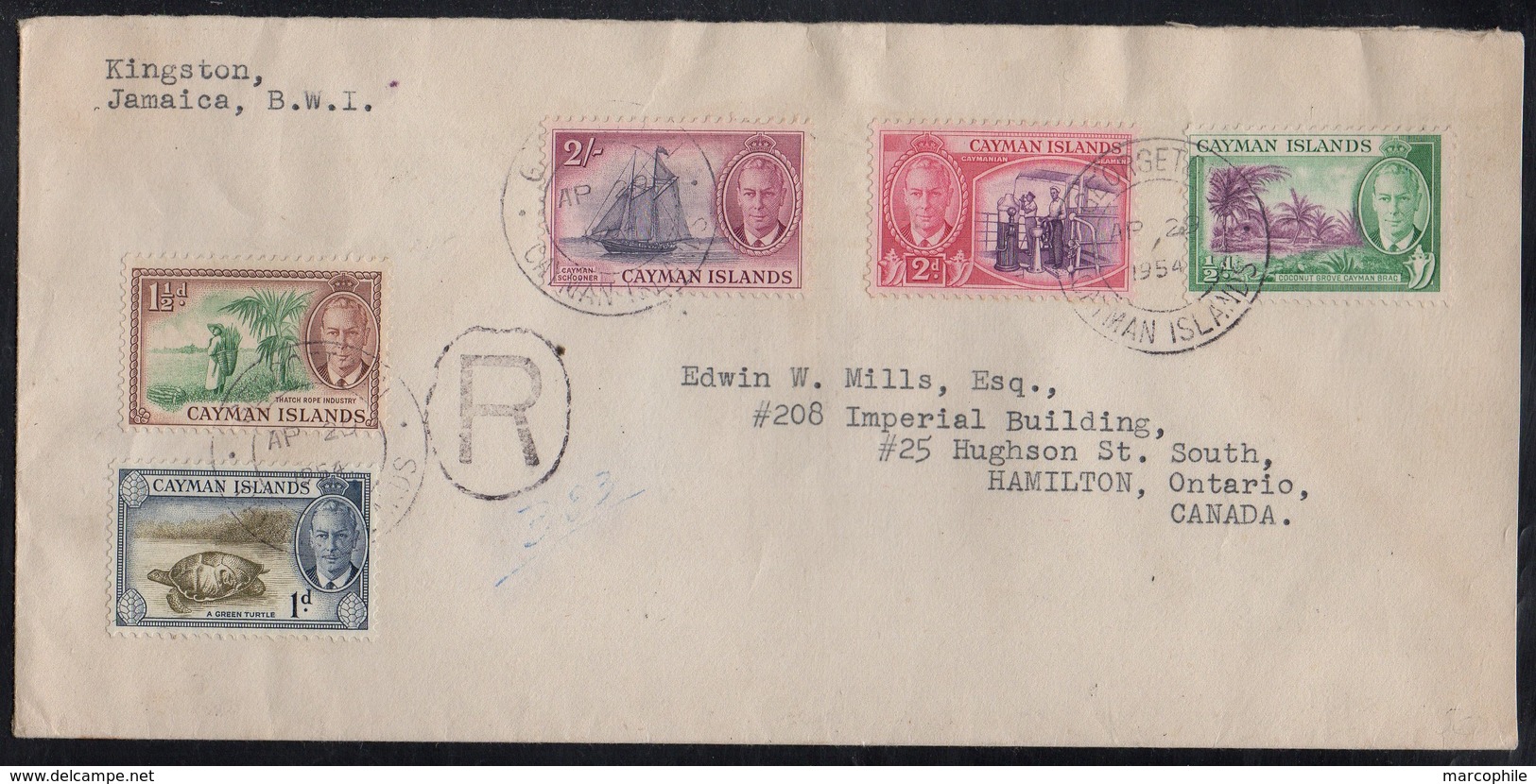 CAYMAN ISLANDS - GEORGETOWN / 1954 REGISTERED COVER TO CANADA (ref 6939) - Other & Unclassified