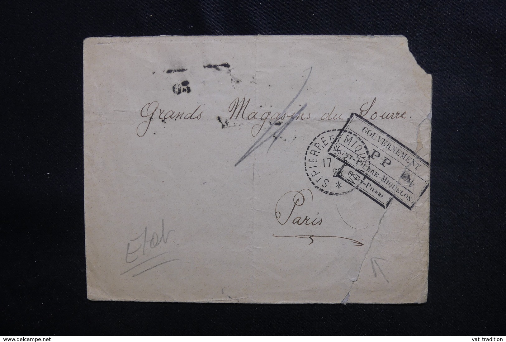 SAINT PIERRE & MIQUELON - Enveloppe En PP Pour Les Grands Magasins Du Louvre à Paris En 1926, Dans L 'état - L 50373 - Lettres & Documents