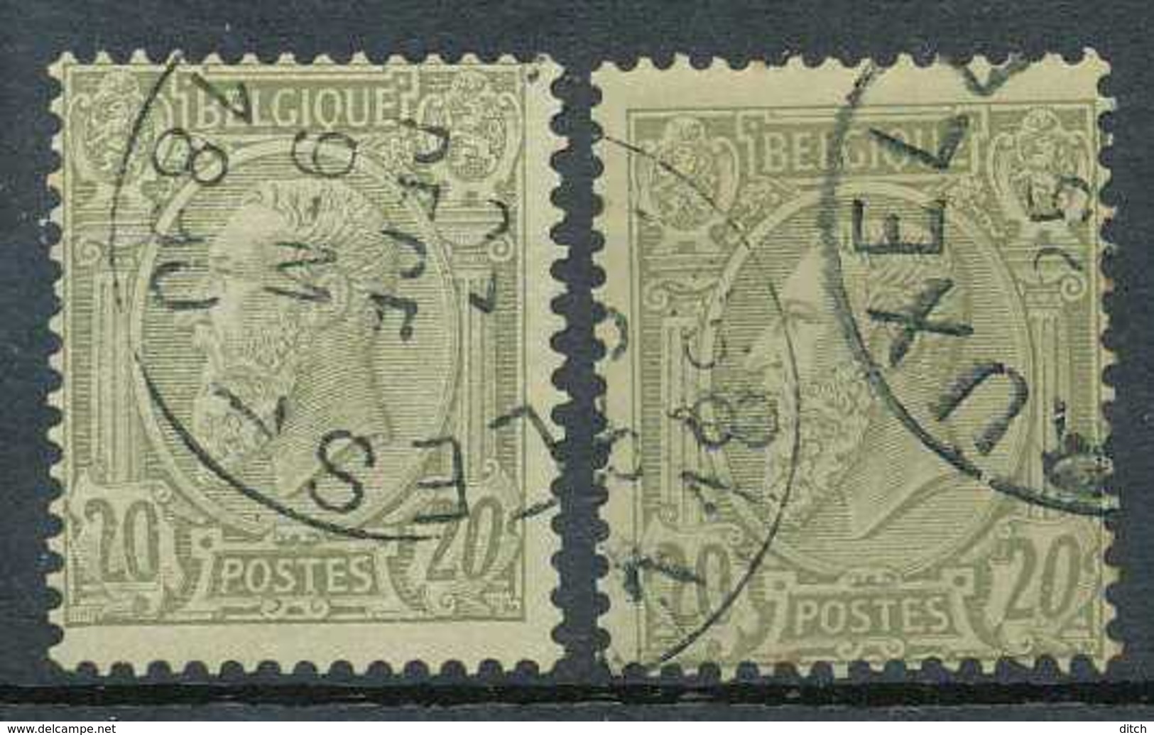 D - [13023]TB//O/Used-N° 47 + A, 20c Olive, Les 2 Nuances - 1884-1891 Léopold II