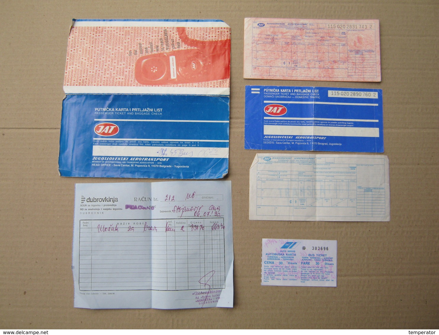 JAT YUGOSLAV AIRLINES / Belgrade - Dubrovnik, 1990. - Passenger Ticket And Baggage Check ( LOT ) - Tickets