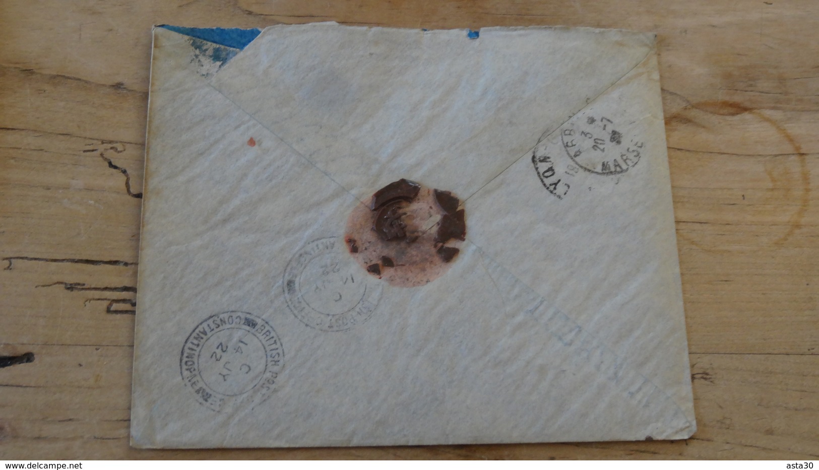 TURQUIE : LEVANT BRITANNIQUE : Enveloppe Recommandée 1922 Pour Marseille - Levante Británica