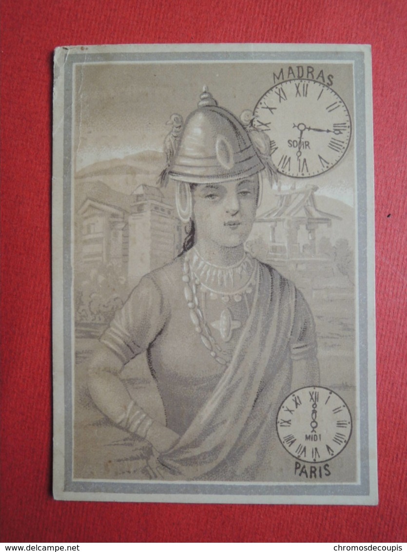 CHROMO  Lith. GIBERT-CLAREY.  Les Heures Dans Le Monde. Horloge.  MADRAS. INDE - Autres & Non Classés