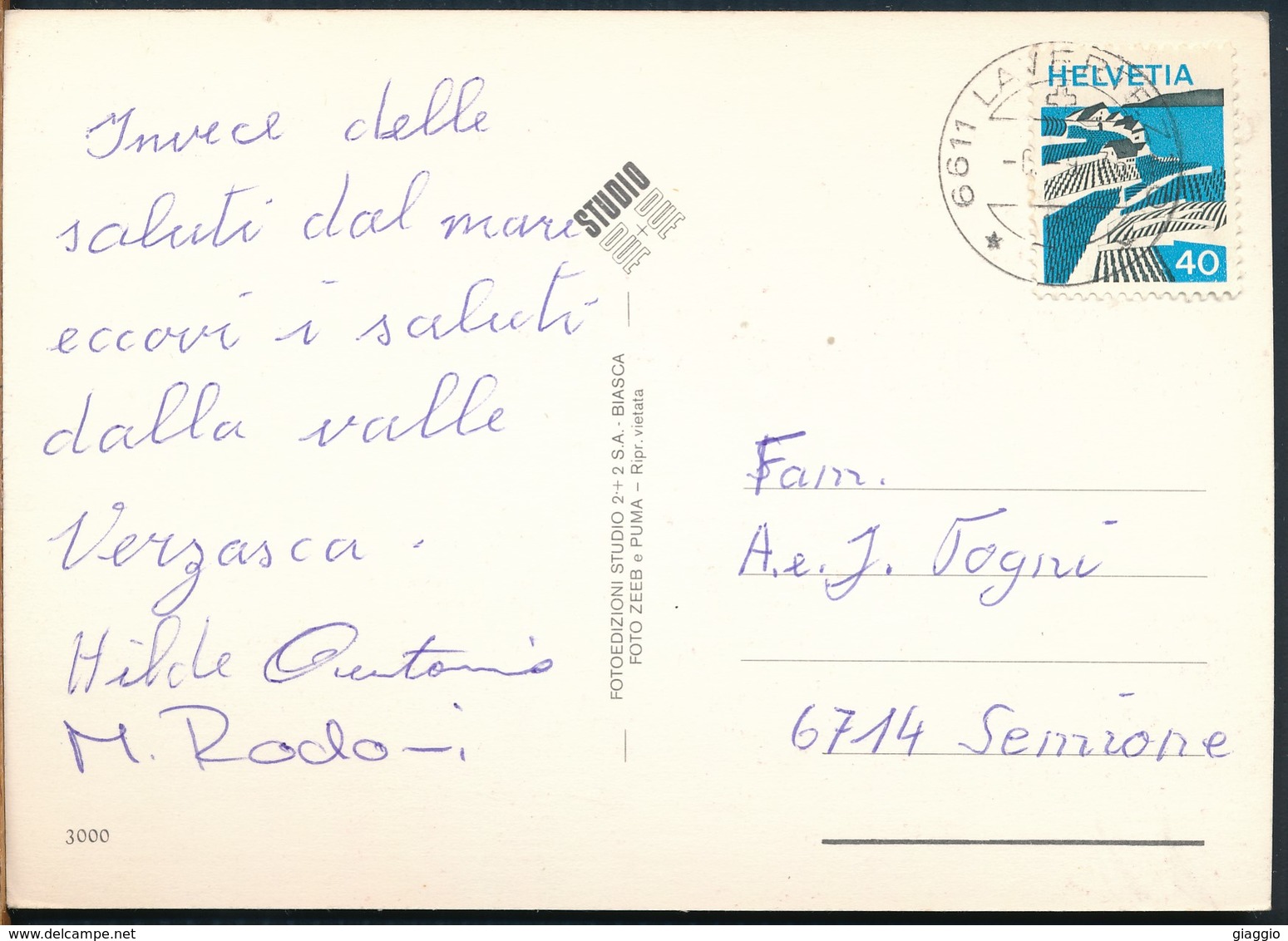 °°° 16057 - SVIZZERA - TI - SALUTI DALLA VERZASCA - 1976 With Stamps °°° - Verzasca