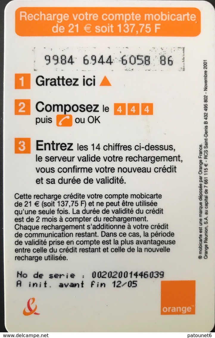 REUNION - Recharge Mobicarte 20 + 1  - Soit 137,75 - Réunion