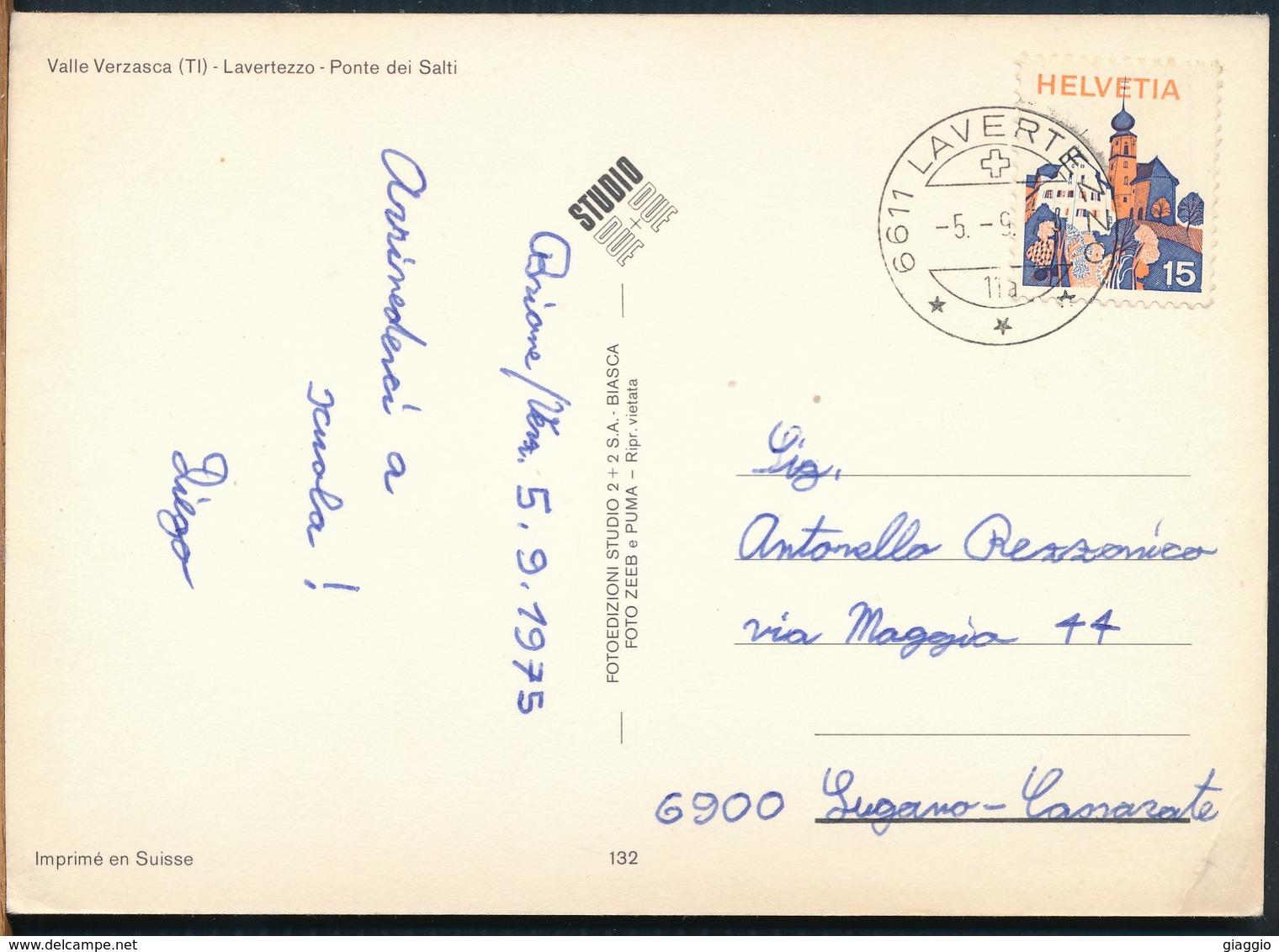 °°° 16058 - SVIZZERA - TI - VALLE VERZASCA - LAVERTEZZO - PONTE DEI SALTI - 1975 With Stamps °°° - Lavertezzo 