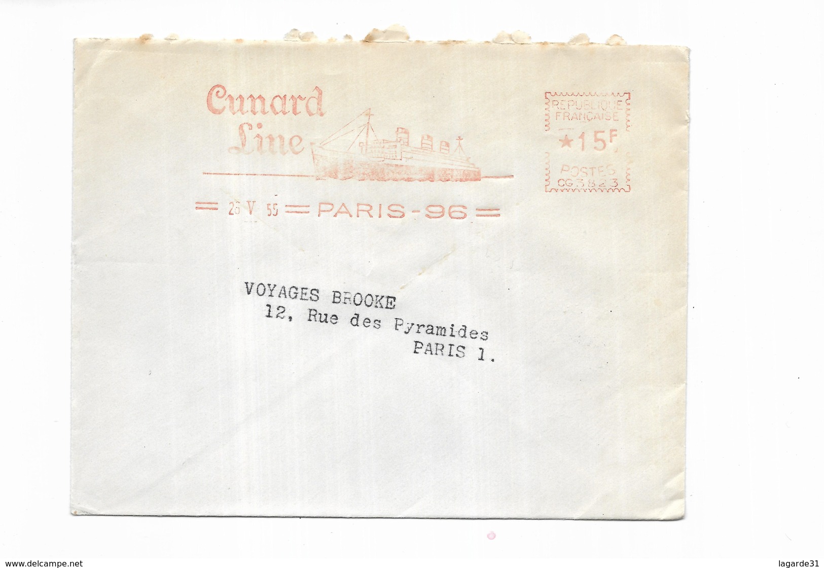 1955 France Cunard Line Paris Stream Ship Company Limited - Oblitérations Mécaniques (Autres)