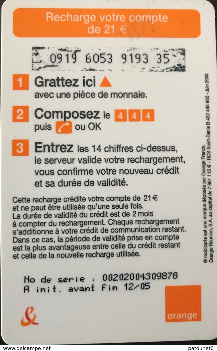 REUNION - Recharge Mobicarte - 20 + 1 - (soit 21 Euros) - Réunion