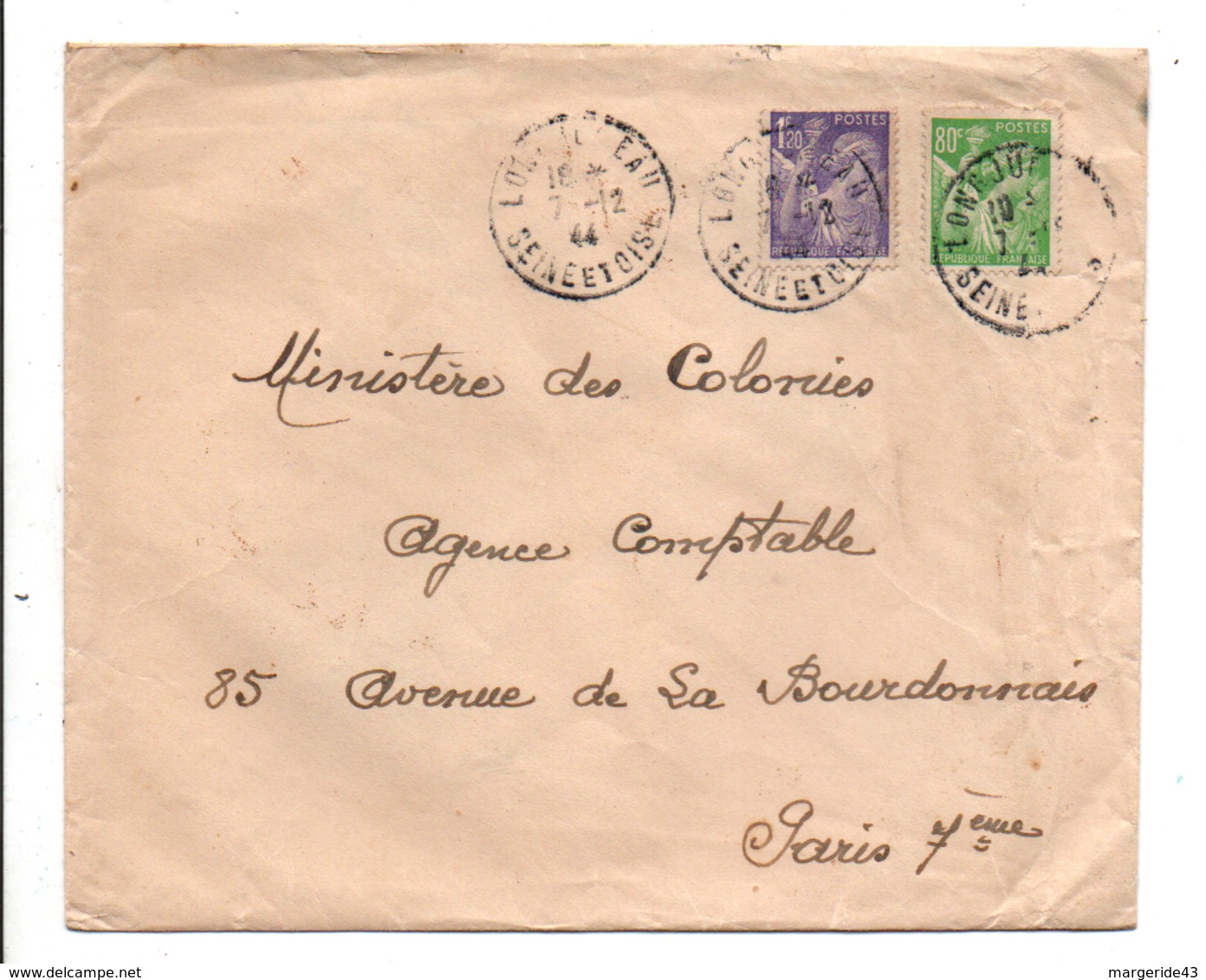 AFFRANCHISSEMENT COMPOSE DE IRIS SUR LETTRE DE LONGJUMEAU SEINE ET OISE (ESSONNE) 1944 - 1921-1960: Periodo Moderno