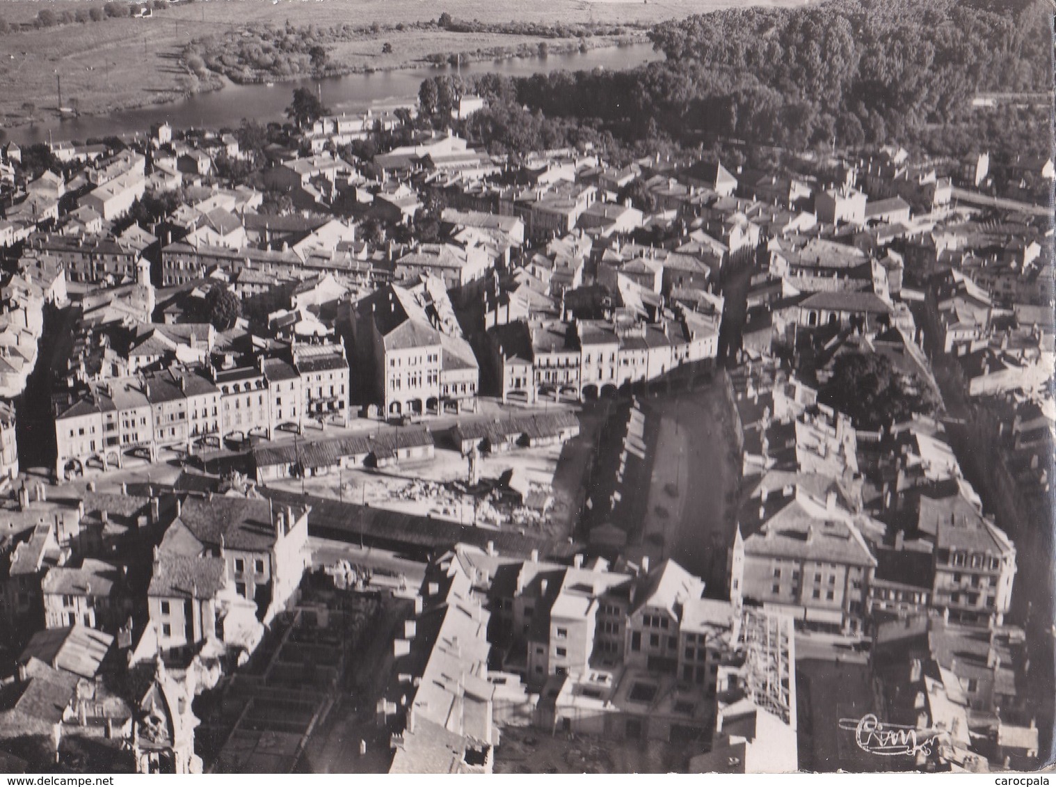 Carte 1955 PONT A MOUSSON / VUE AERIENNE SUR LE CENTRE DE LA VILLE - Pont A Mousson