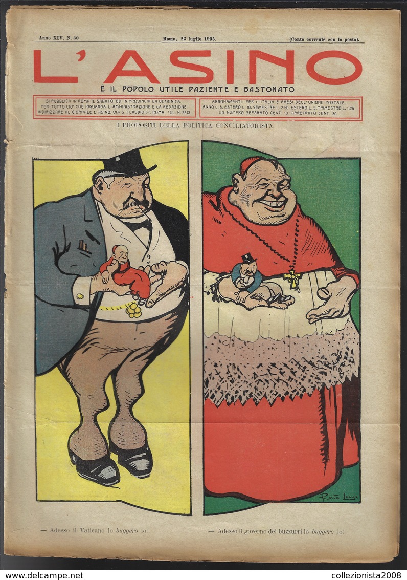 Vecchia Rivista Di Satira Politica "L'ASINO" Del 1905-anno XIV-n.30-pp.8-vedi Foto--------------(6022E) - Autres & Non Classés