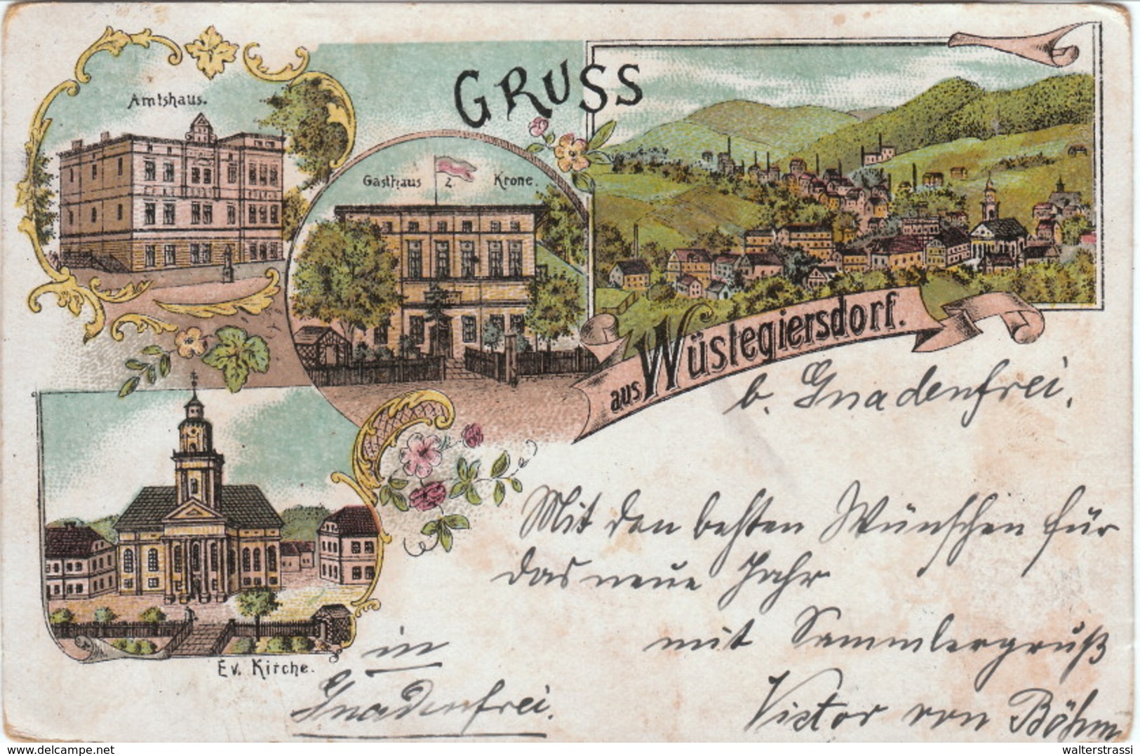 Gruss Aus WÜSTEGIERSDORF,Głuszyca,   Lithographie - Schlesien