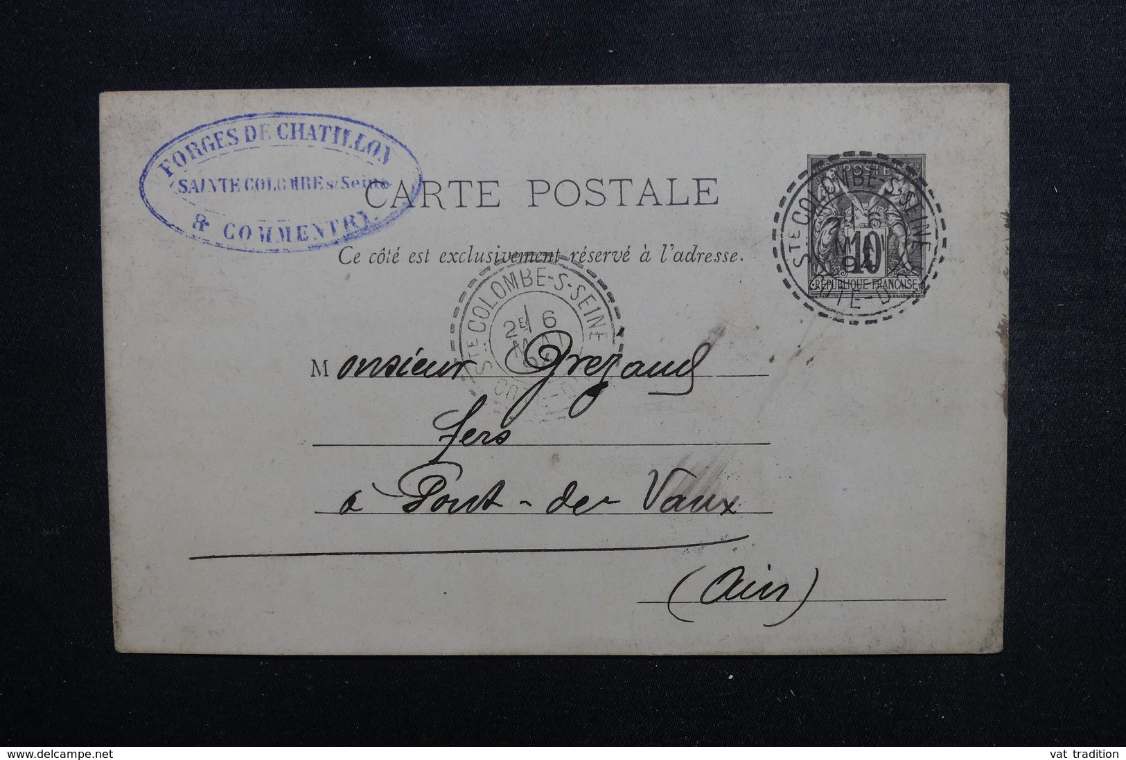 FRANCE - Entier Postal Type Sage De Ste Colombe Sur Seine Pour Pont De Vaux En 1894 - L 50427 - Cartes Postales Types Et TSC (avant 1995)