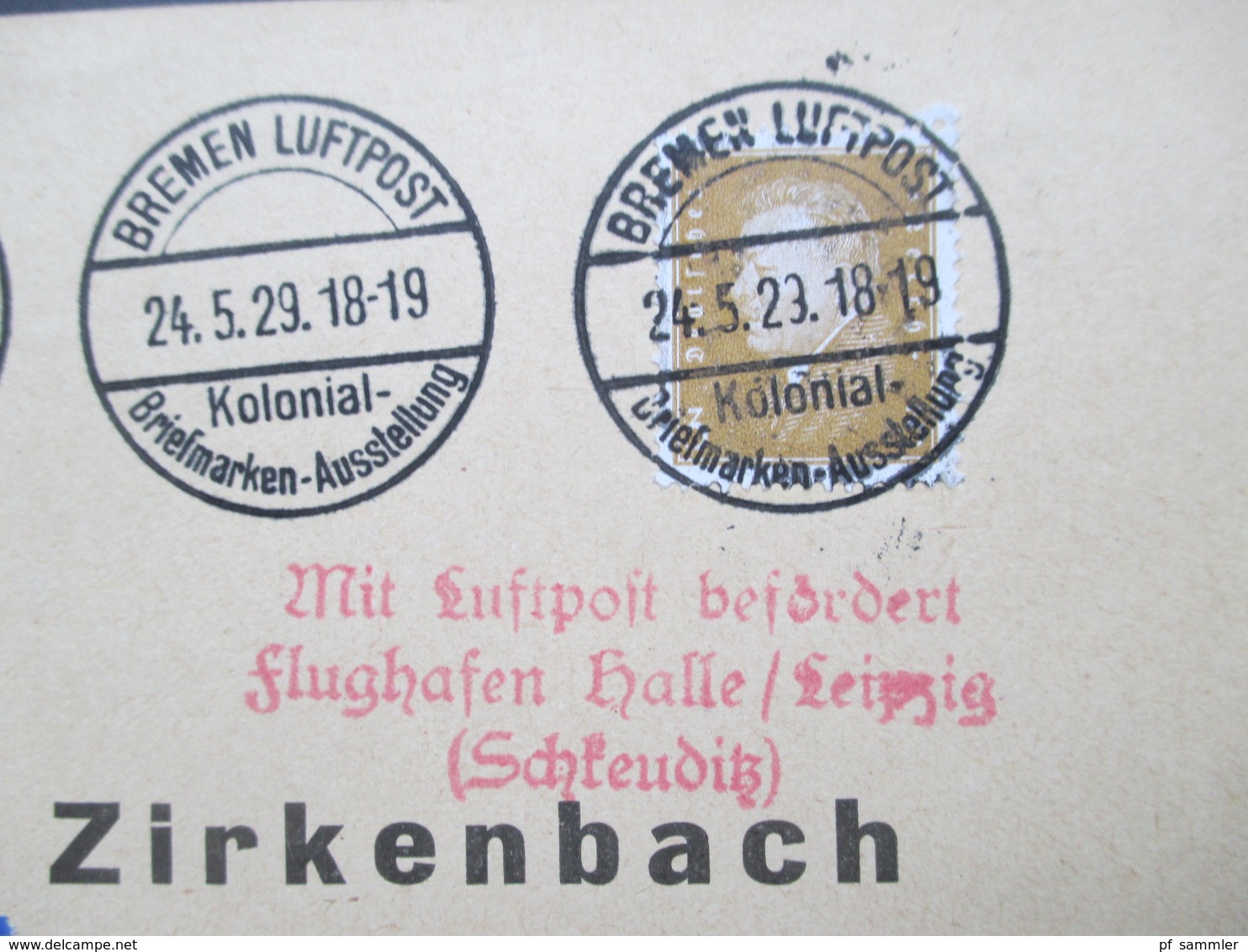 1929 Mit Luftpost Befördert Flughafen Halle / Leipzig (Schkeuditz) SST Bremen Luftpost Kolonial Briefmarken Ausstellung - Briefe U. Dokumente
