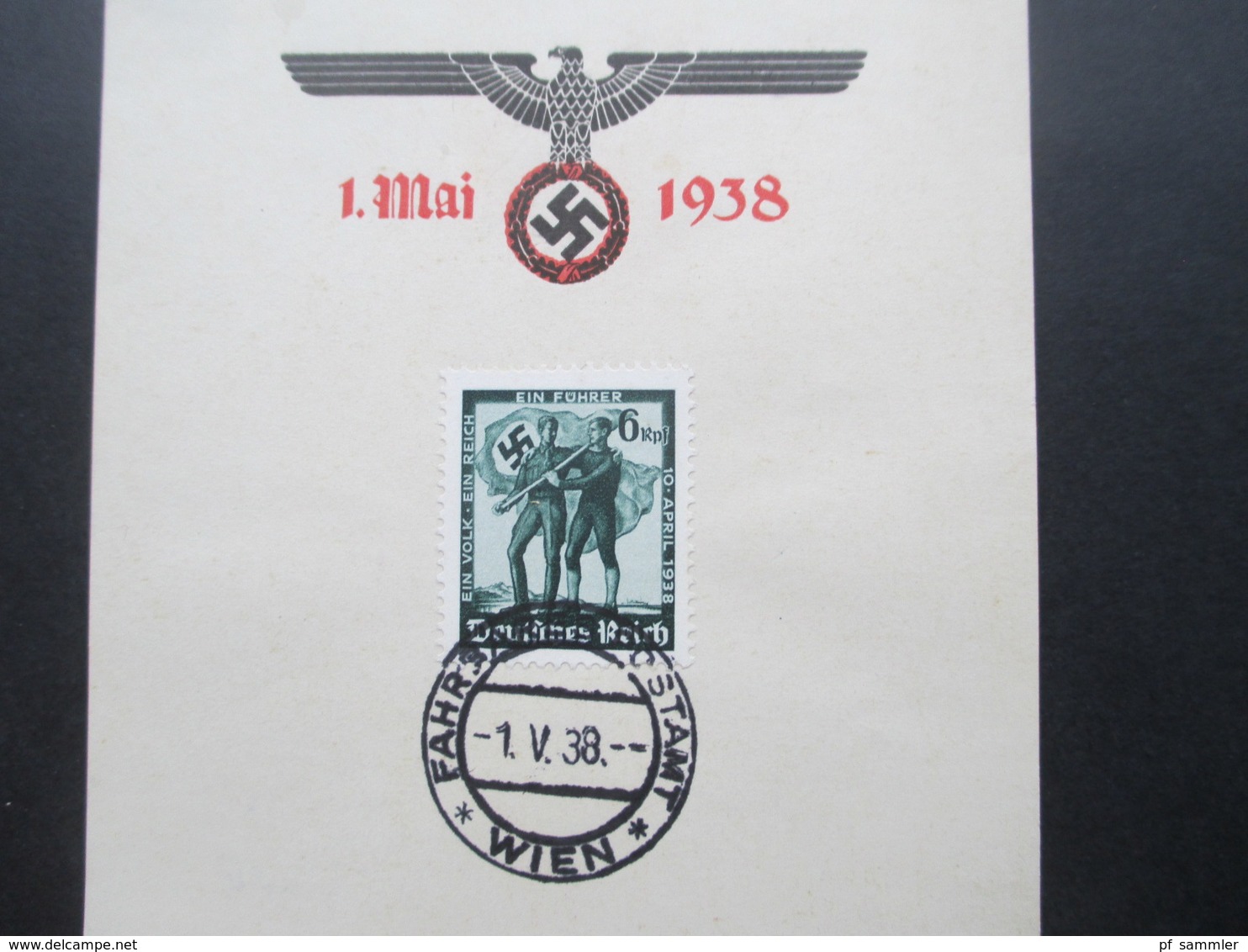 3. Reich 1938 Gedenkblatt Die Ostmark Feiert Den Tag Der Nationalen Arbeit! Stempel Fahrbares Postamt Wien - Covers & Documents