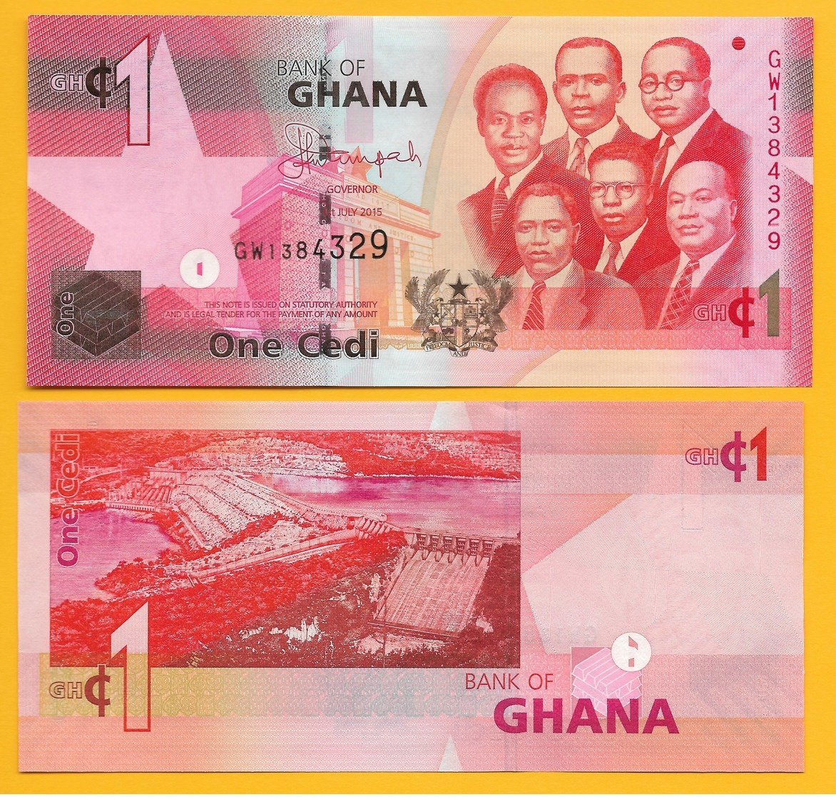 Ghana 1 Cedi P-37e 2015 UNC Banknote - Ghana