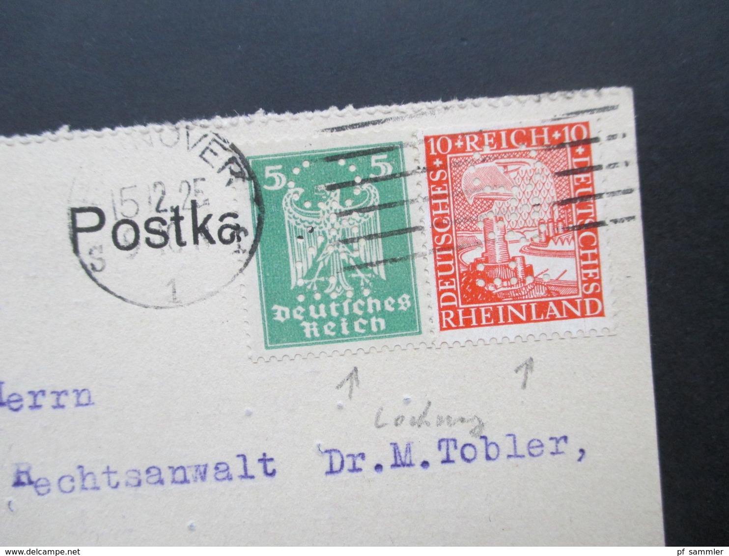 DR 1925 / 26 Reichsadler MiF Mit Perfin / Firmenlochung J. Frank & Co. Hannover Nach Zürich 3 Firmenkarten - Briefe U. Dokumente