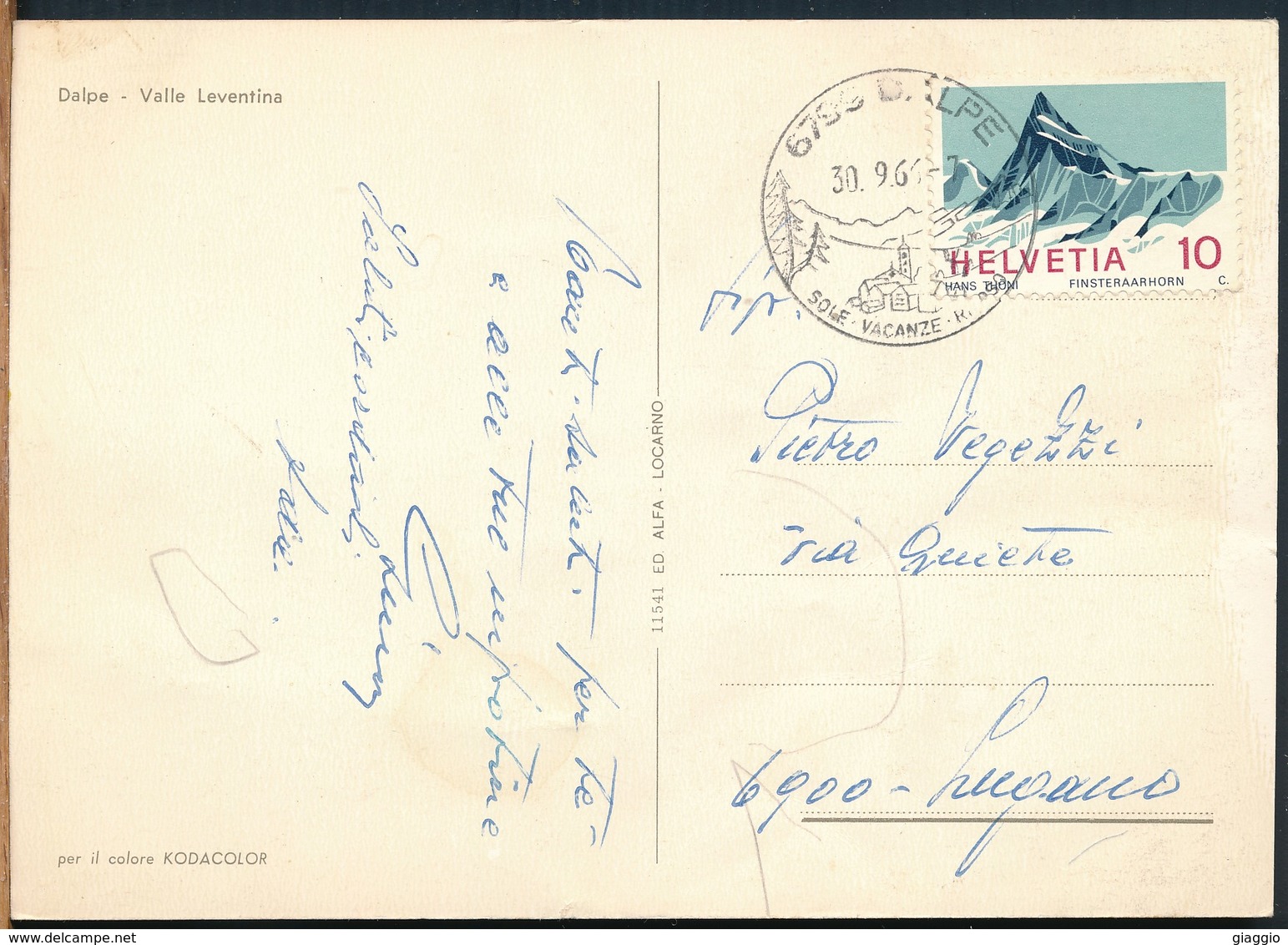 °°° 16108 - SVIZZERA - TI - DALPE - VALLE LEVANTINA - 1966 With Stamps °°° - Dalpe