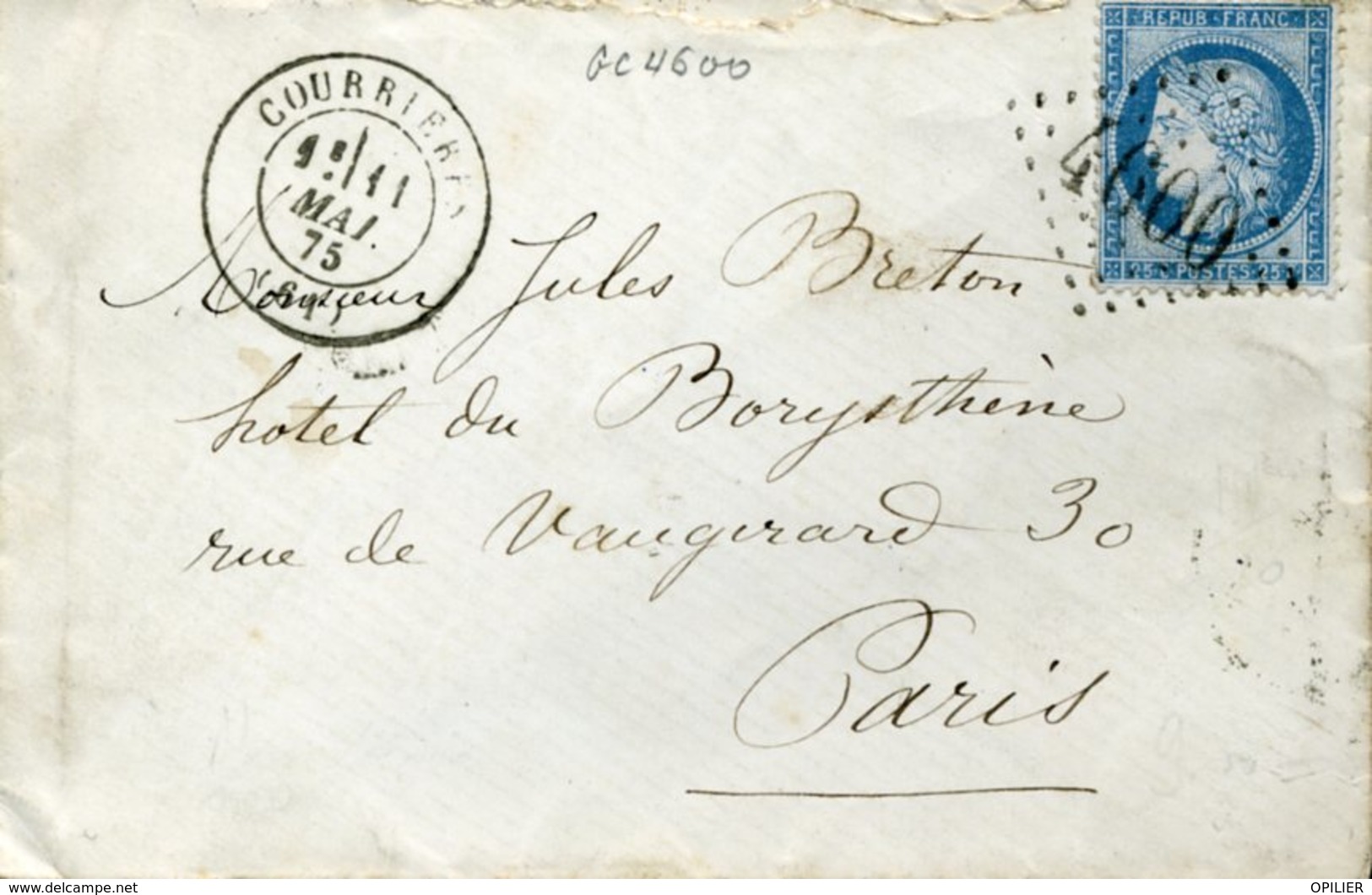 COURRIERES PAS DE CALAIS 11 Mai 1875 + GC 4600 Sur Timbre N°60 Type 3 25c Cérès Indice 6 25€ - 1849-1876: Période Classique