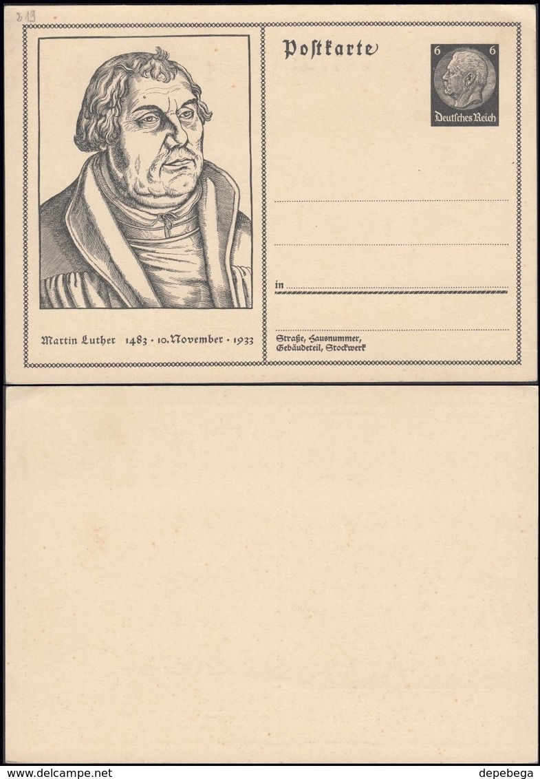 Germany 1933 - 6 Pf. GA-Postkarte (MiNr. P 224) Dr. Martin Luther Postal Stationery Card. - Other & Unclassified