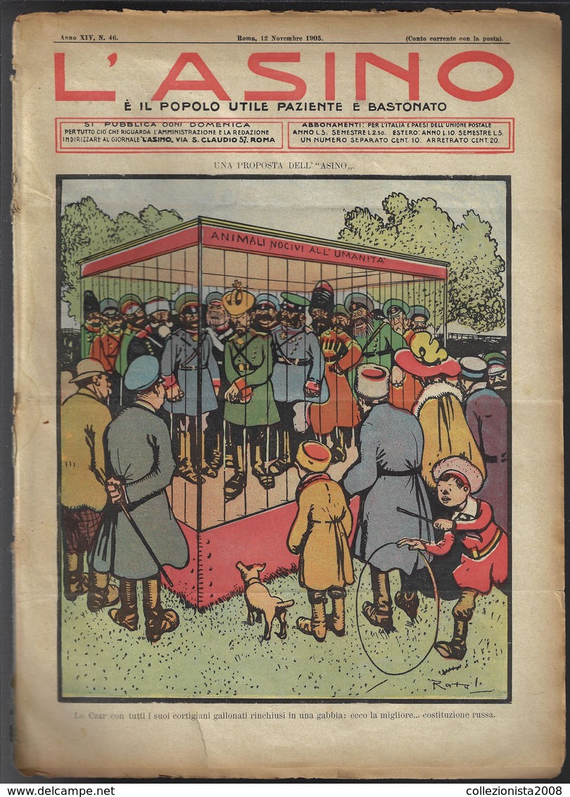 Vecchia Rivista Di Satira Politica "L'ASINO" Del 1905-anno XIV-n.46-pp.8-vedi Foto--------------(6008E) - Autres & Non Classés