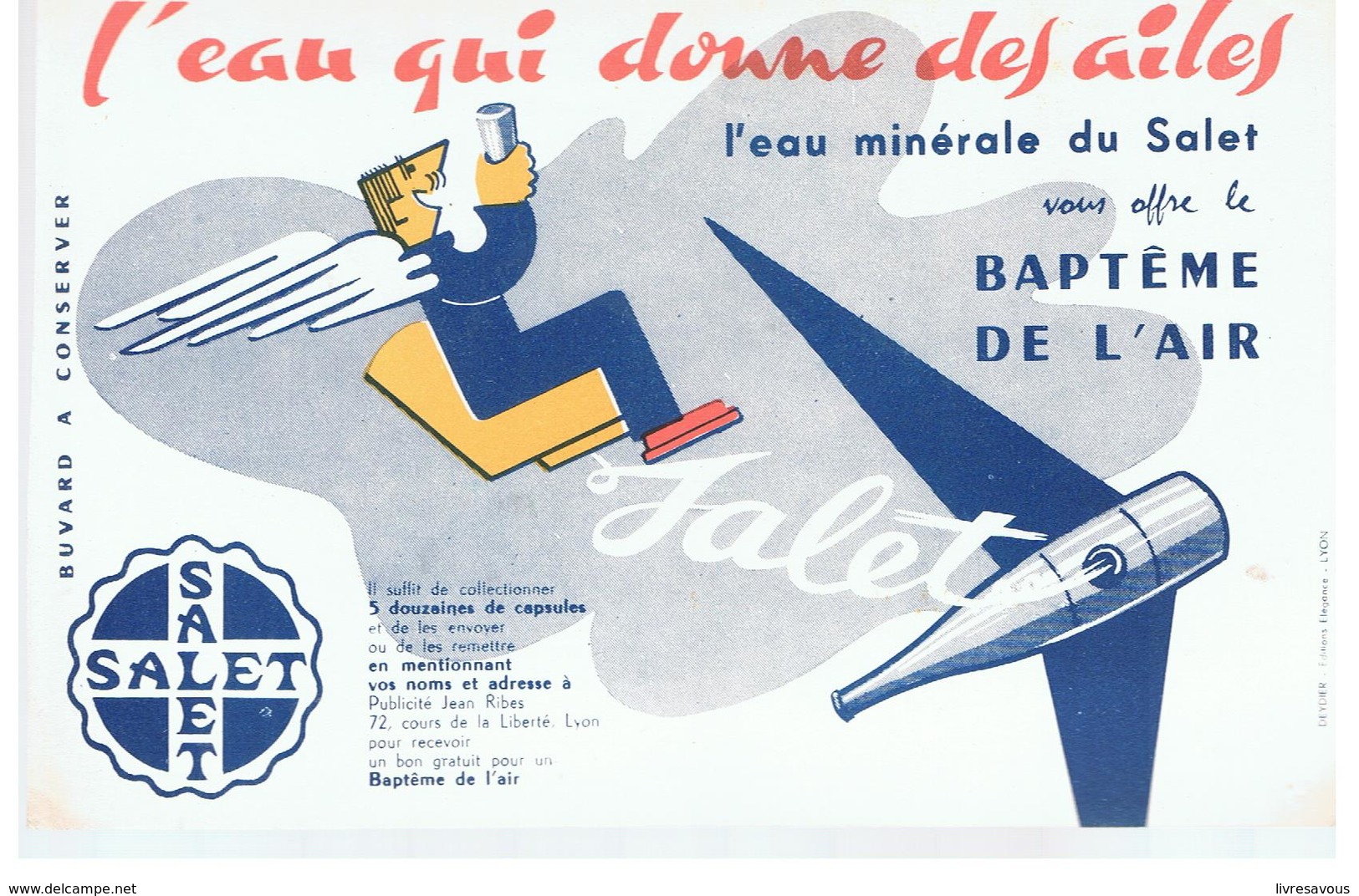 Buvard SALET L'Eau Qui Donne Des Ailes L'eau Minérale Du Salet Vous Offre Le Baptême De L'air - Limonadas - Refrescos