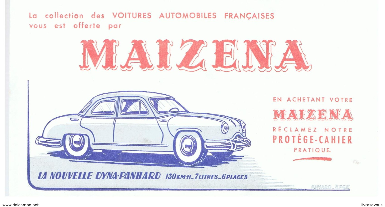 Buvard MAIZENA La Nouvelle DYNA-PANHARD 130 Km-h 7 LITRES 6 Places - Automotive