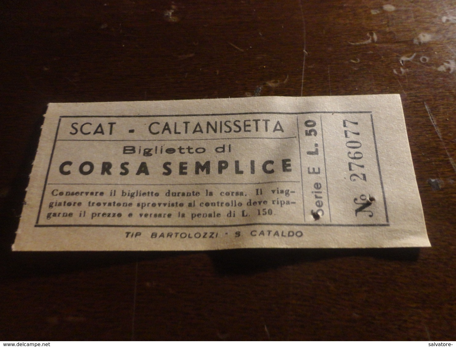 BIGLIETTO AUTOBUS SCAT CORSA SEMPLICE- CALTANISSETTA-LIRE 50 - Europa