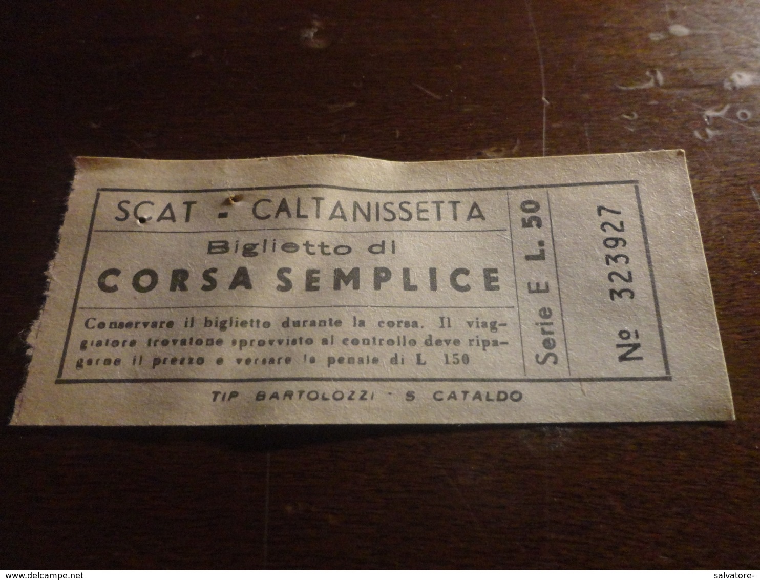 BIGLIETTO AUTOBUS SCAT CORSA SEMPLICE- CALTANISSETTA-LIRE 50 - Europa