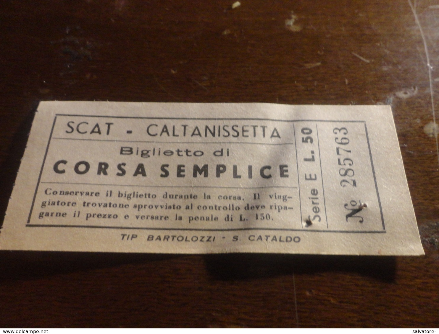 BIGLIETTO AUTOBUS SCAT CORSA SEMPLICE- CALTANISSETTA-LIRE 50 - Europa