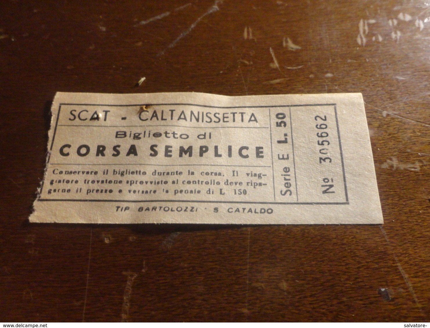 BIGLIETTO AUTOBUS SCAT CORSA SEMPLICE- CALTANISSETTA-LIRE 50 - Europa