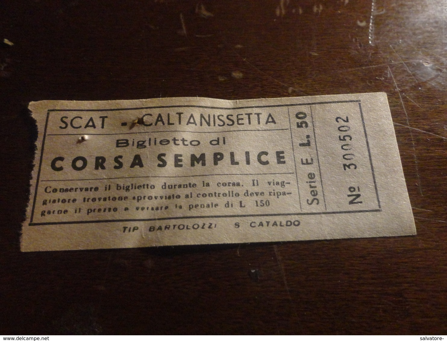 BIGLIETTO AUTOBUS SCAT CORSA SEMPLICE- CALTANISSETTA-LIRE 50 - Europa