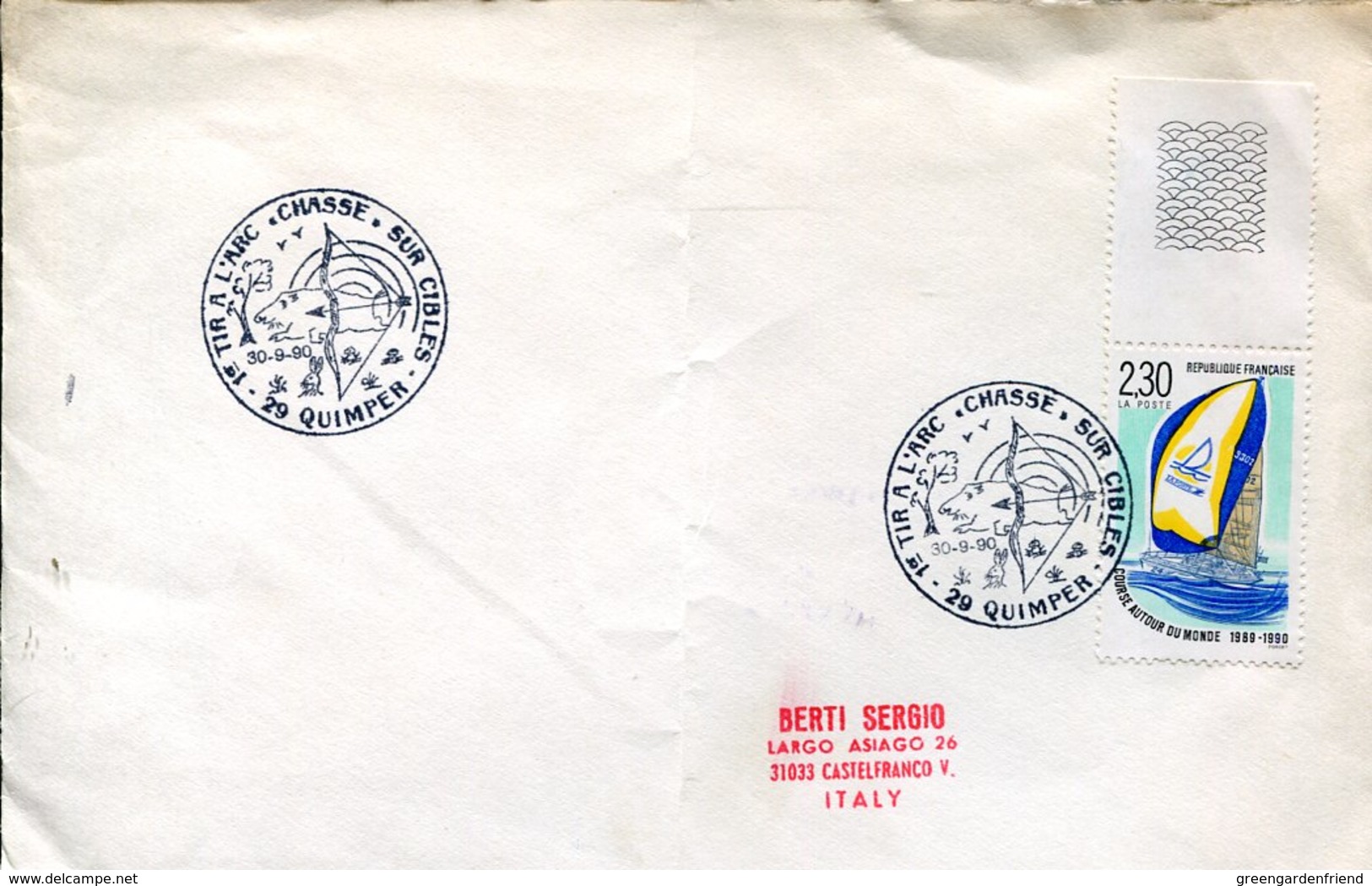 50347 France, Special Postmark Quimper  1990 Chasse,,  Archery - Tiro Con L'Arco