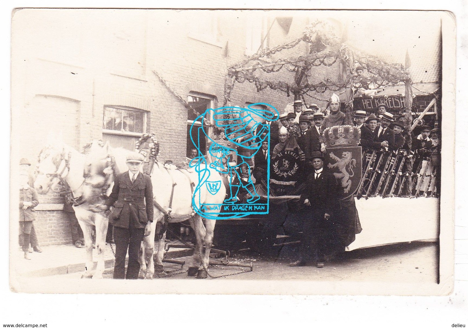 PK Emelgem Izegem - Fotokaart 1921 - Optocht Stoet Wapenstilstand Met Wagen 'De Kerels' - Aan Mijnen Vriend G. Strobbe - Izegem