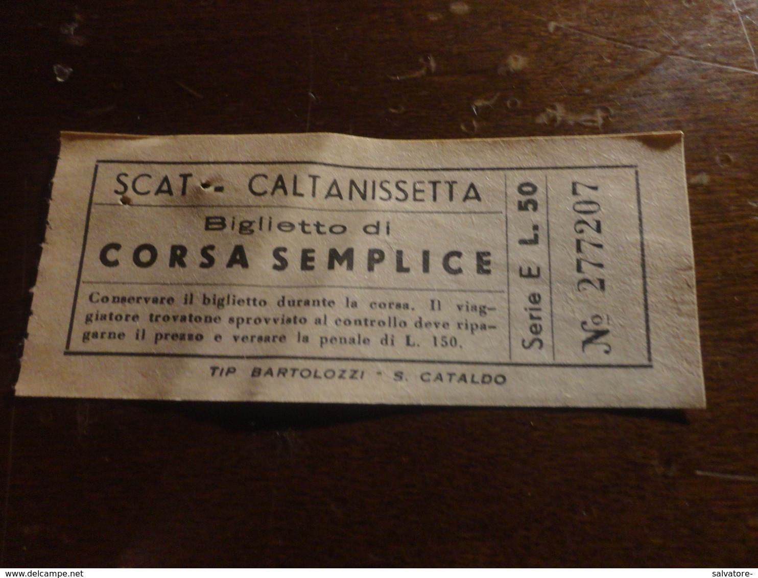 BIGLIETTO AUTOBUS SCAT CORSA SEMPLICE- CALTANISSETTA-LIRE 50 - Europa