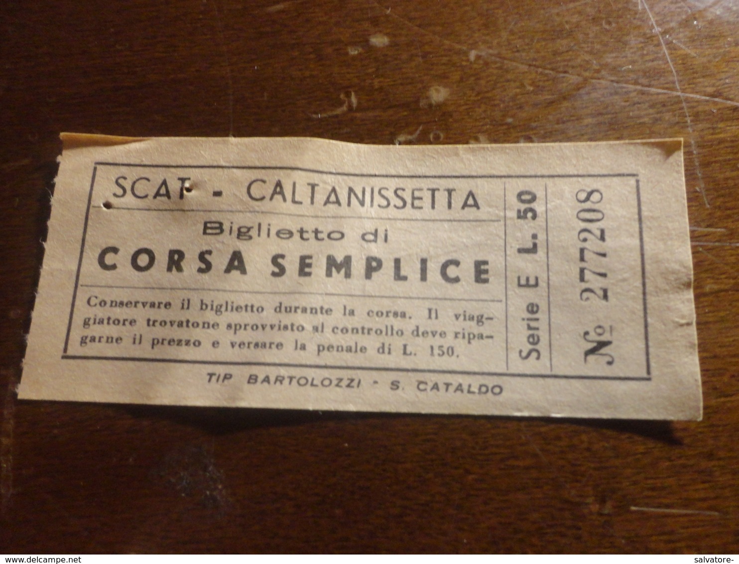 BIGLIETTO AUTOBUS SCAT CORSA SEMPLICE- CALTANISSETTA-LIRE 50 - Europa