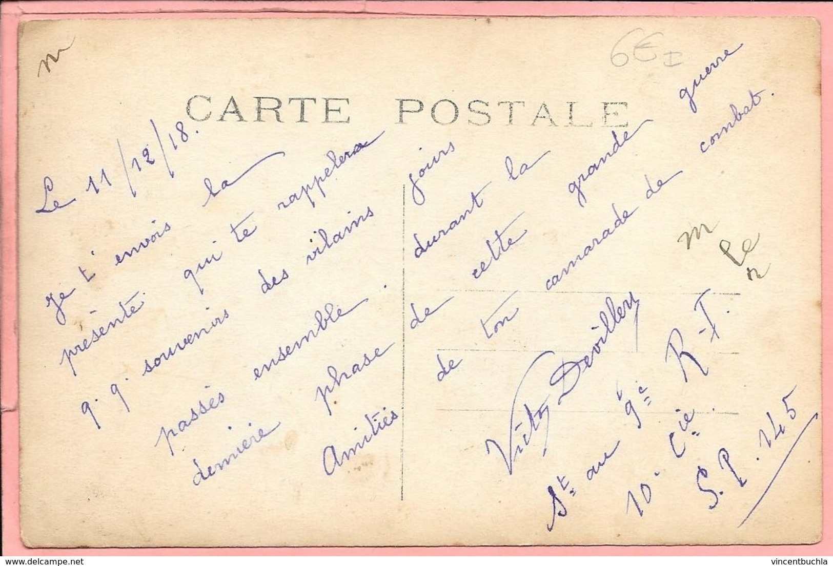 Carte Photo De 2 Rangées De Militaire Inscription "Les Rescapés De Breny" Envoyée Le 11/12/1918 9ème RI 10 Cie SP 145 - War 1914-18