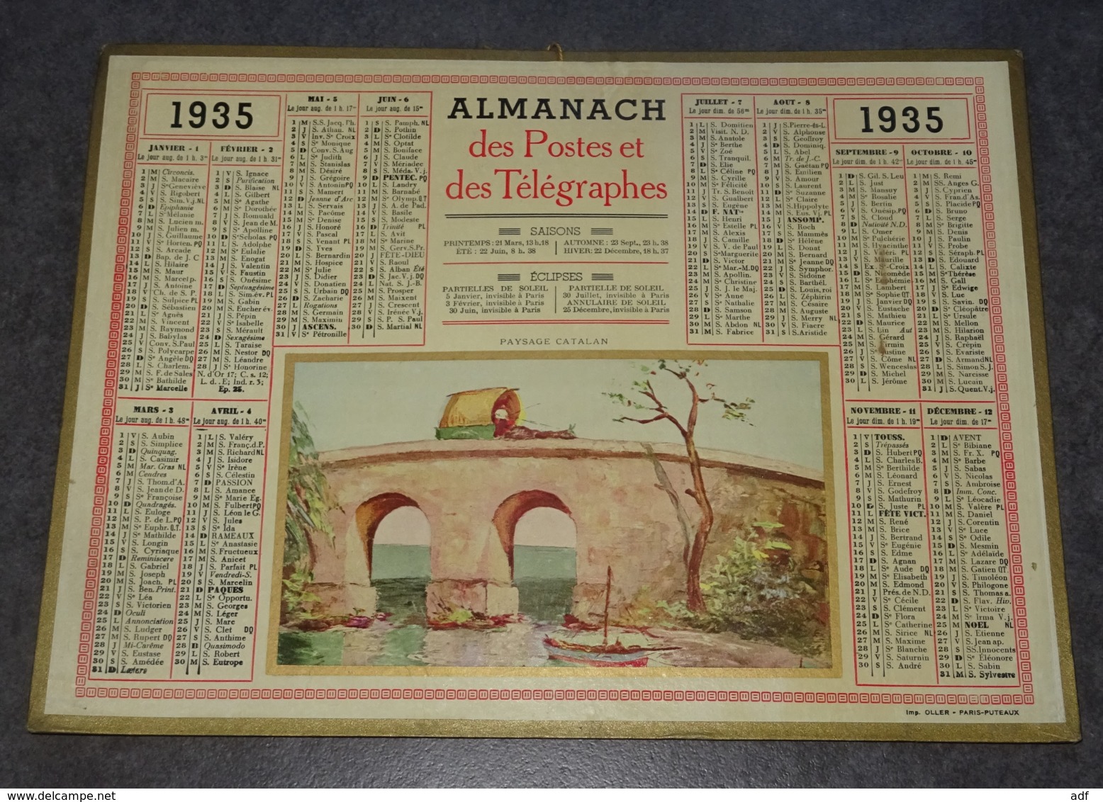 CALENDRIER ANNEE 1935, ILLUSTRATION PAYSAGE CATALAN, IMPRIMERIE OLLER - Grossformat : 1921-40